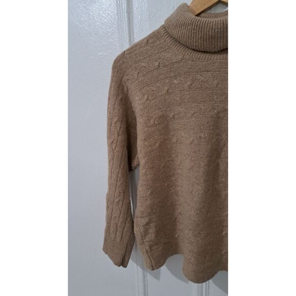 Bianco & Blu Womens Small sweater Italian cashmere wool turtleneck cable camel - Picture 4 of 7